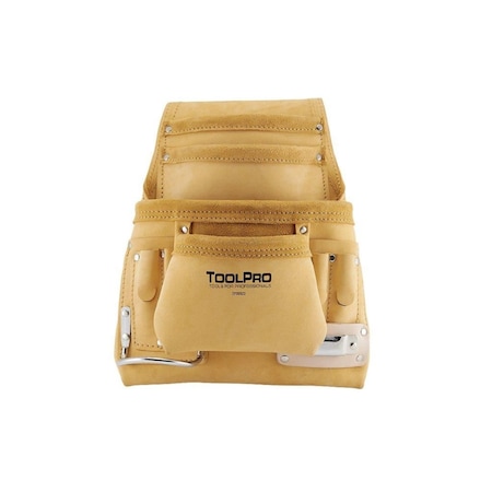 Toolpro Pouch, 10 Pocket Top Grain Leather Nail and Tool Pouch, Leather TP00923